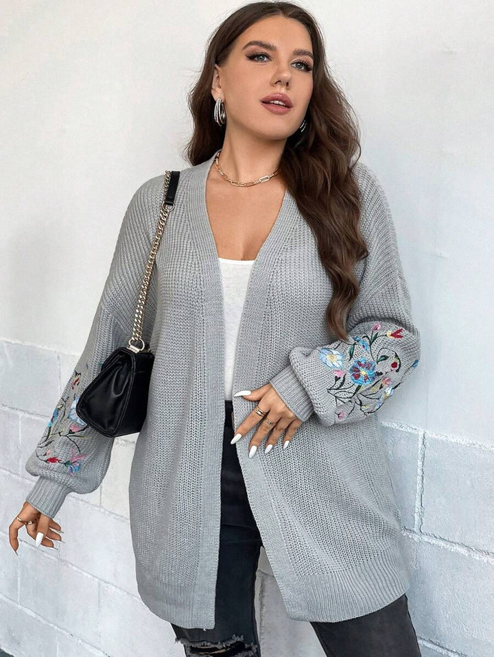 Floral Embroidery Duster Plus Cardigan