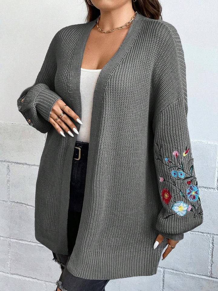 Floral Embroidery Duster Plus Cardigan