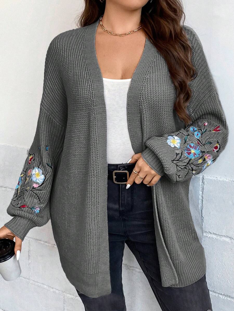 Floral Embroidery Duster Plus Cardigan