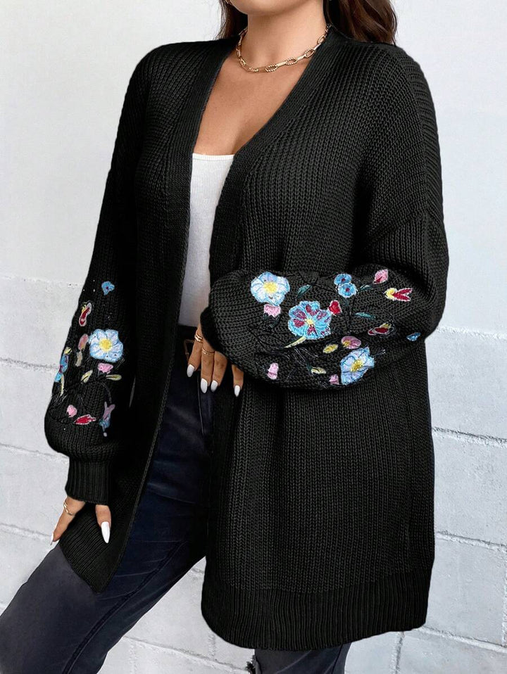 Floral Embroidery Duster Plus Cardigan