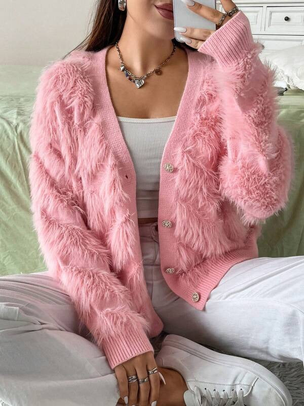 Plus Fuzzy Drop Shoulder Cardigan