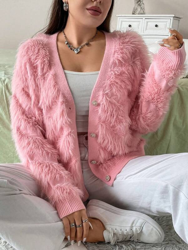 Plus Fuzzy Drop Shoulder Cardigan