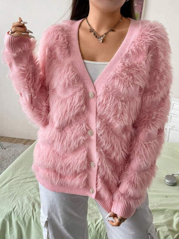 Plus Fuzzy Drop Shoulder Cardigan