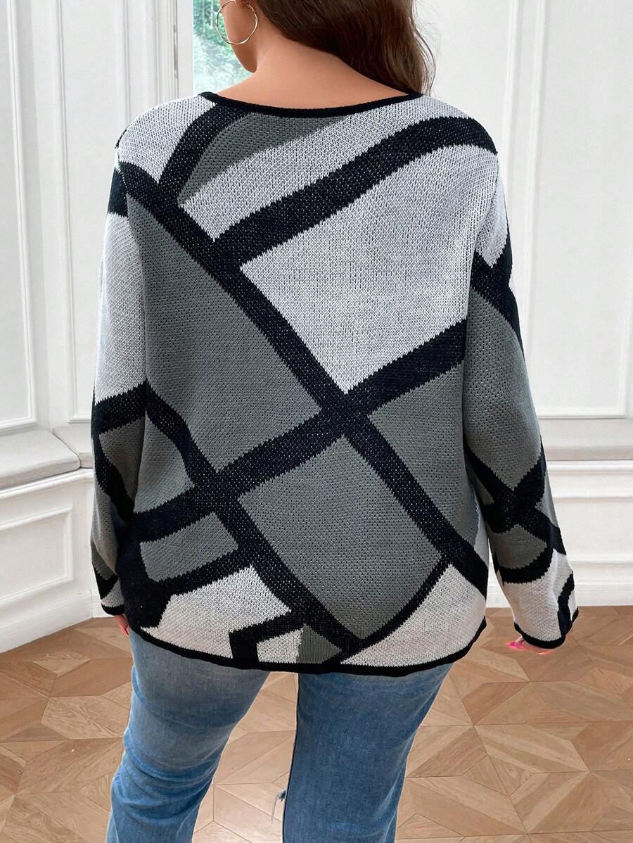 Plus Geo Pattern Sweater