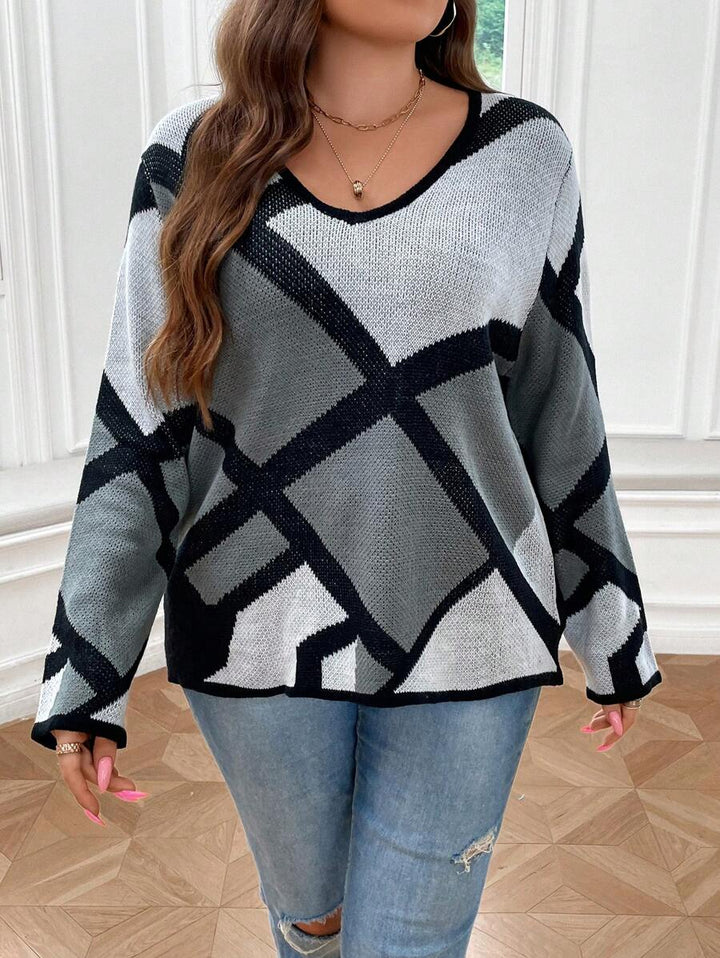 Plus Geo Pattern Sweater