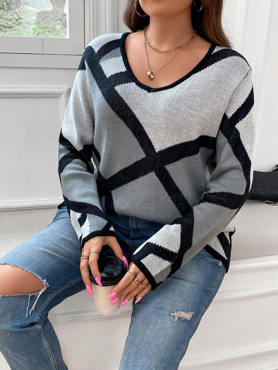 Plus Geo Pattern Sweater