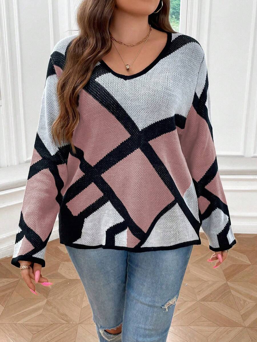 Plus Geo Pattern Sweater