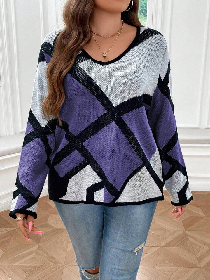 Plus Geo Pattern Sweater