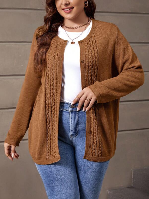 Plus Long Sleeve Cable Knit Sweater