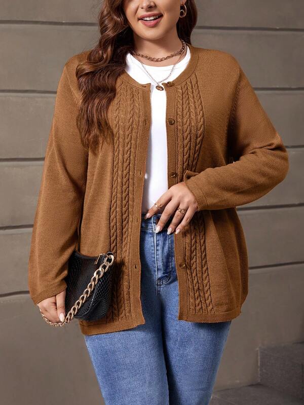 Plus Long Sleeve Cable Knit Sweater