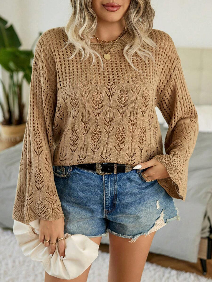 Plus Pointelle Knit Flare Sleeve Sweater