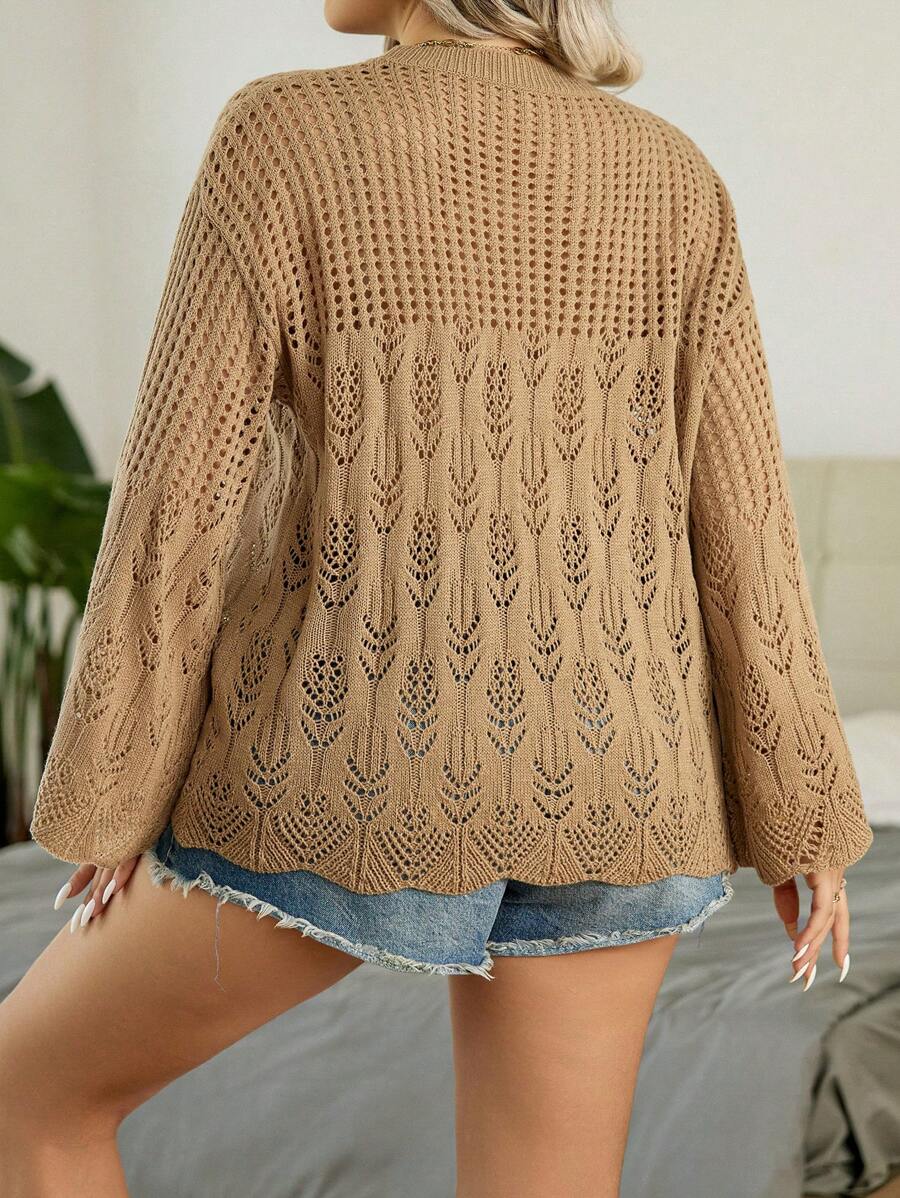 Plus Pointelle Knit Flare Sleeve Sweater