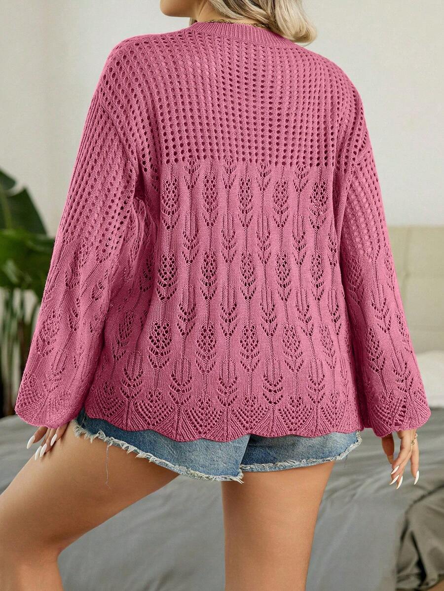 Plus Pointelle Knit Flare Sleeve Sweater