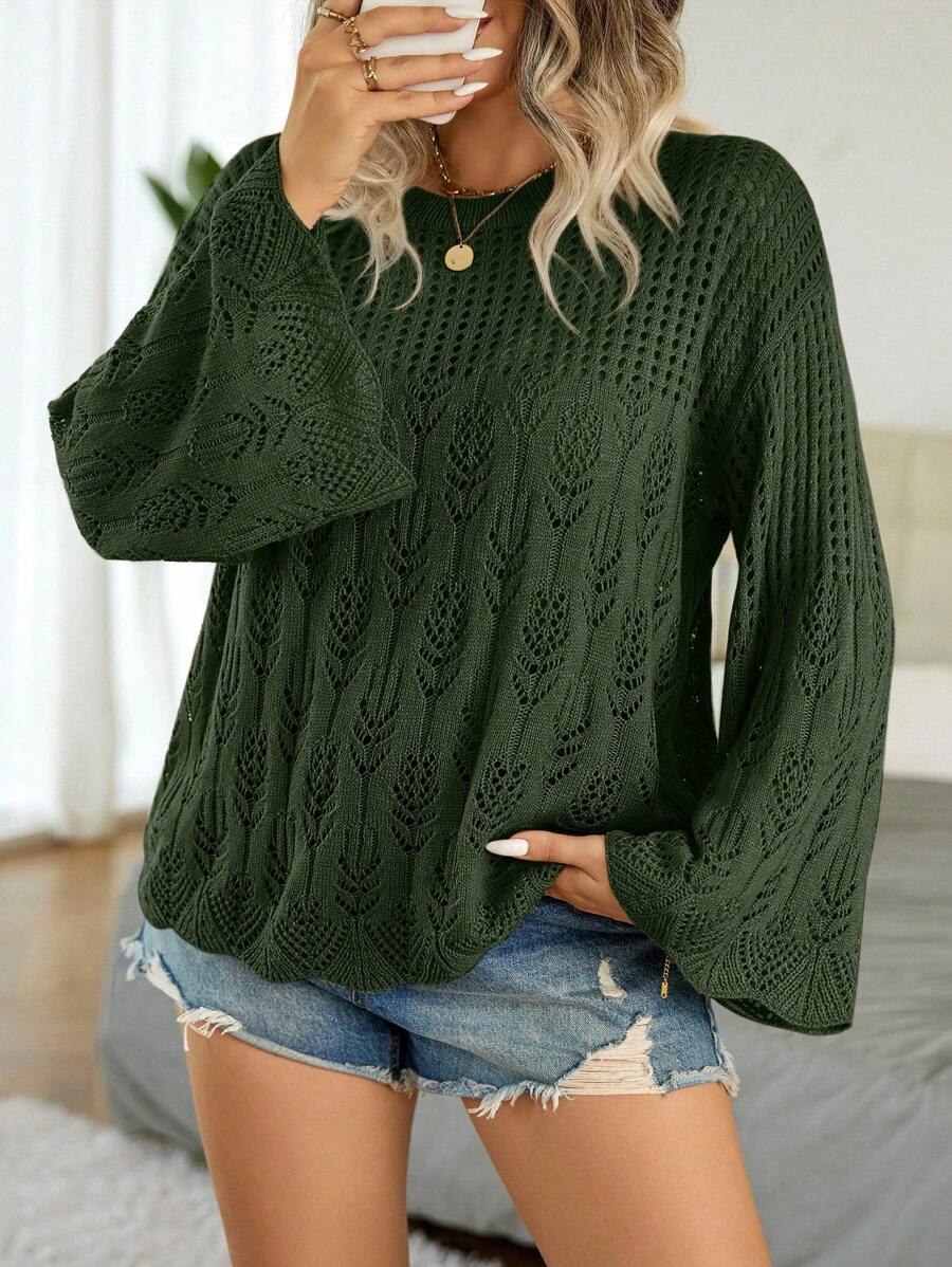 Plus Pointelle Knit Flare Sleeve Sweater