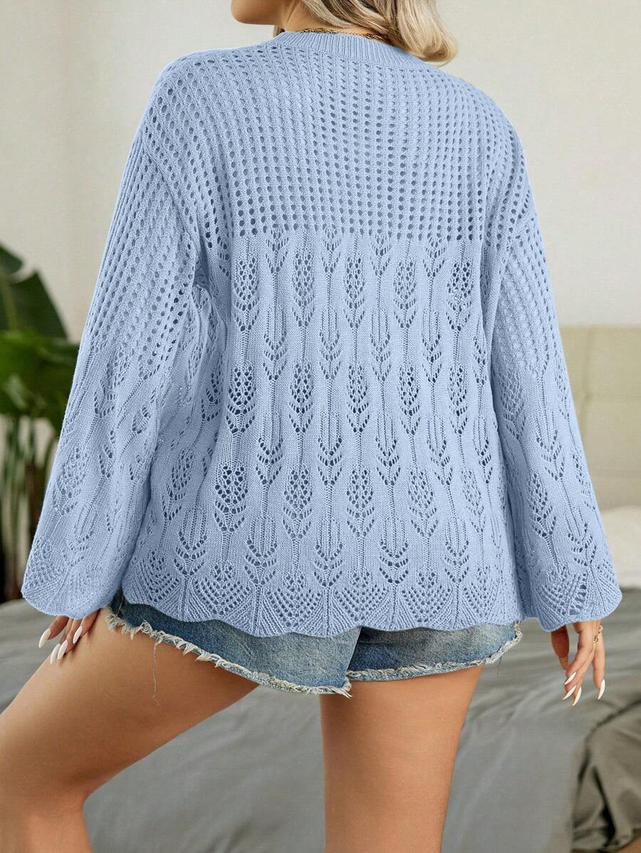 Plus Pointelle Knit Flare Sleeve Sweater