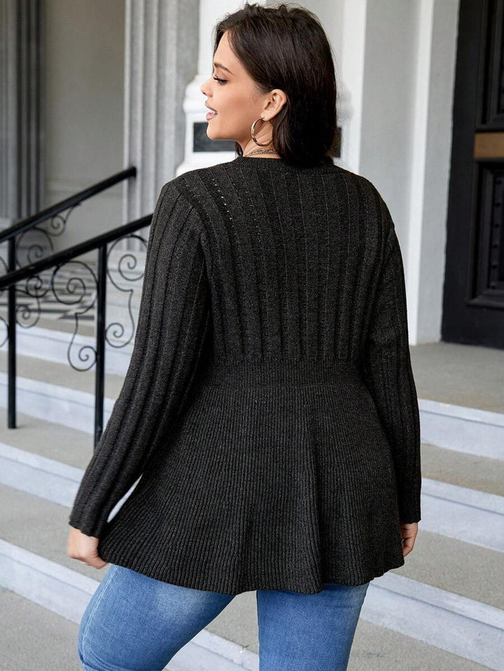 Plus Pointelle Knit Peplum Sweater