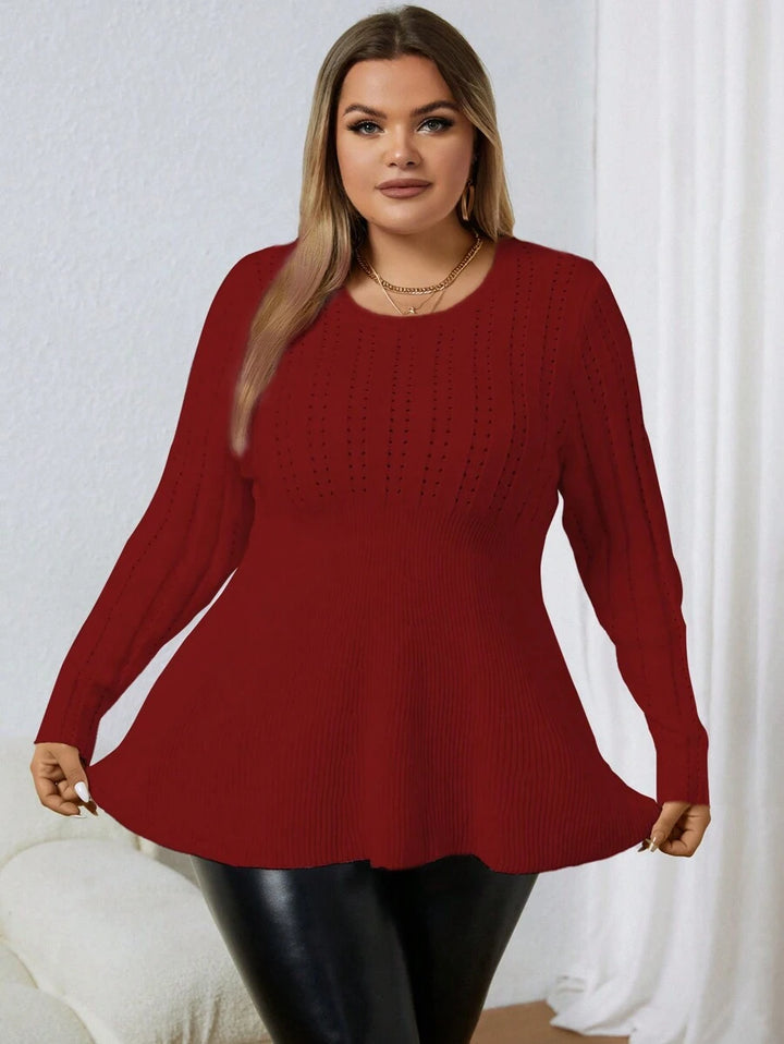 Plus Pointelle Knit Peplum Sweater