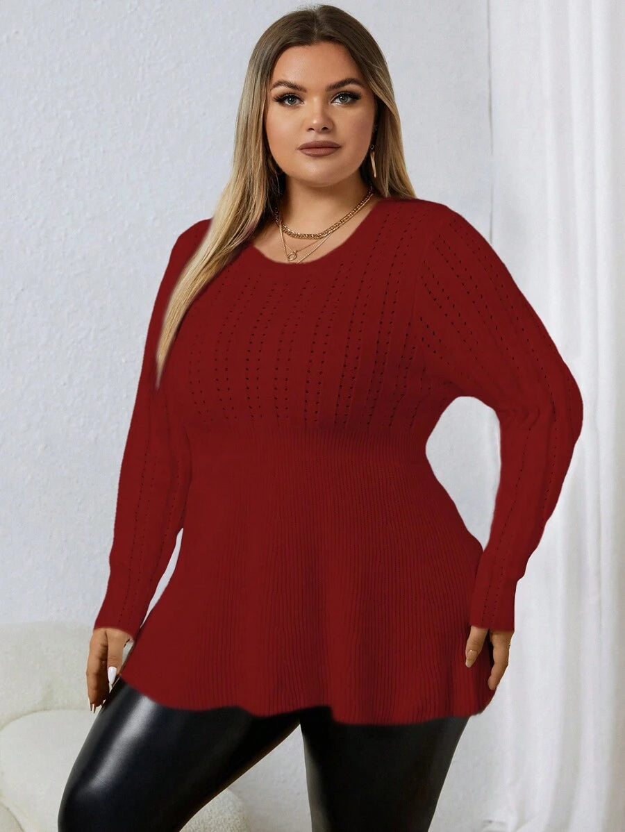 Plus Pointelle Knit Peplum Sweater