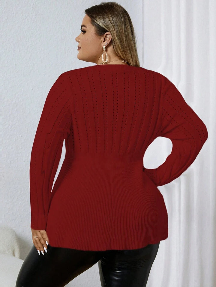 Plus Pointelle Knit Peplum Sweater