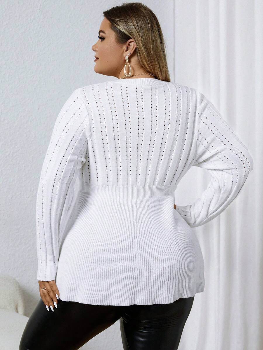 Plus Pointelle Knit Peplum Sweater