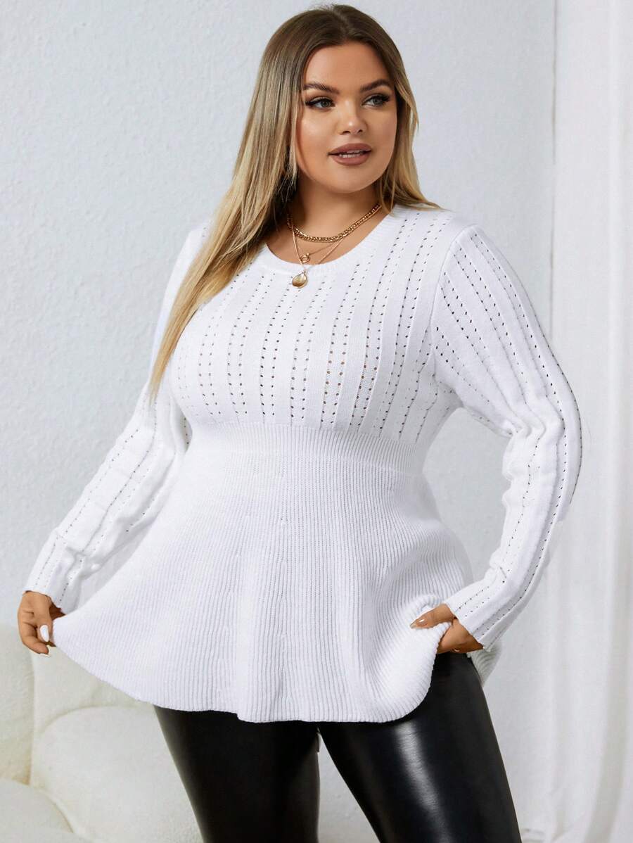 Plus Pointelle Knit Peplum Sweater