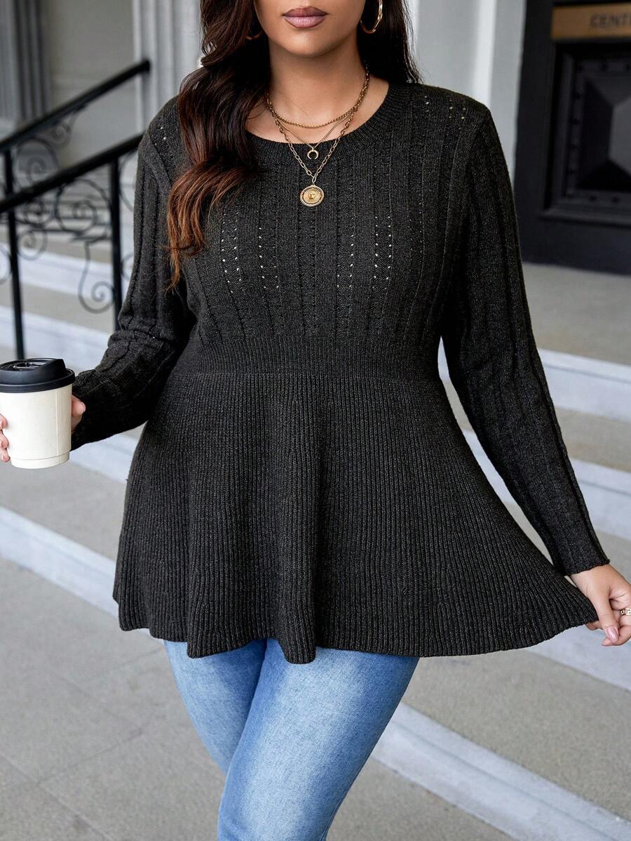 Plus Pointelle Knit Peplum Sweater