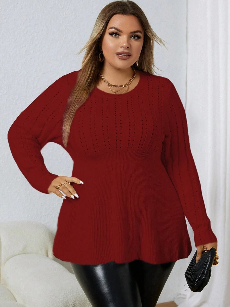 Plus Pointelle Knit Peplum Sweater