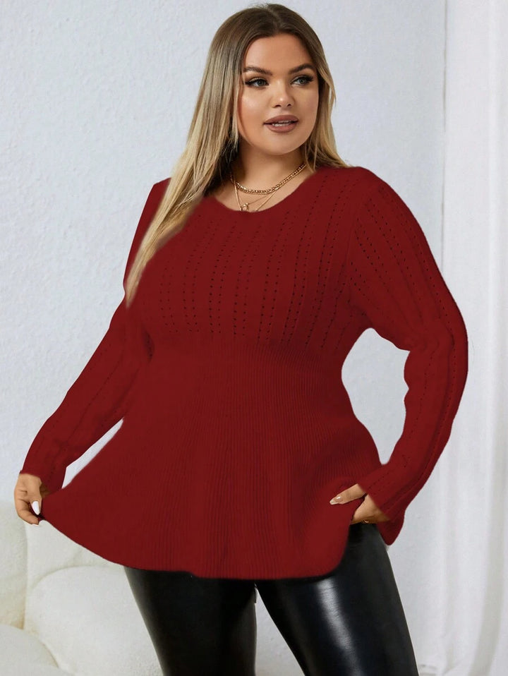 Plus Pointelle Knit Peplum Sweater