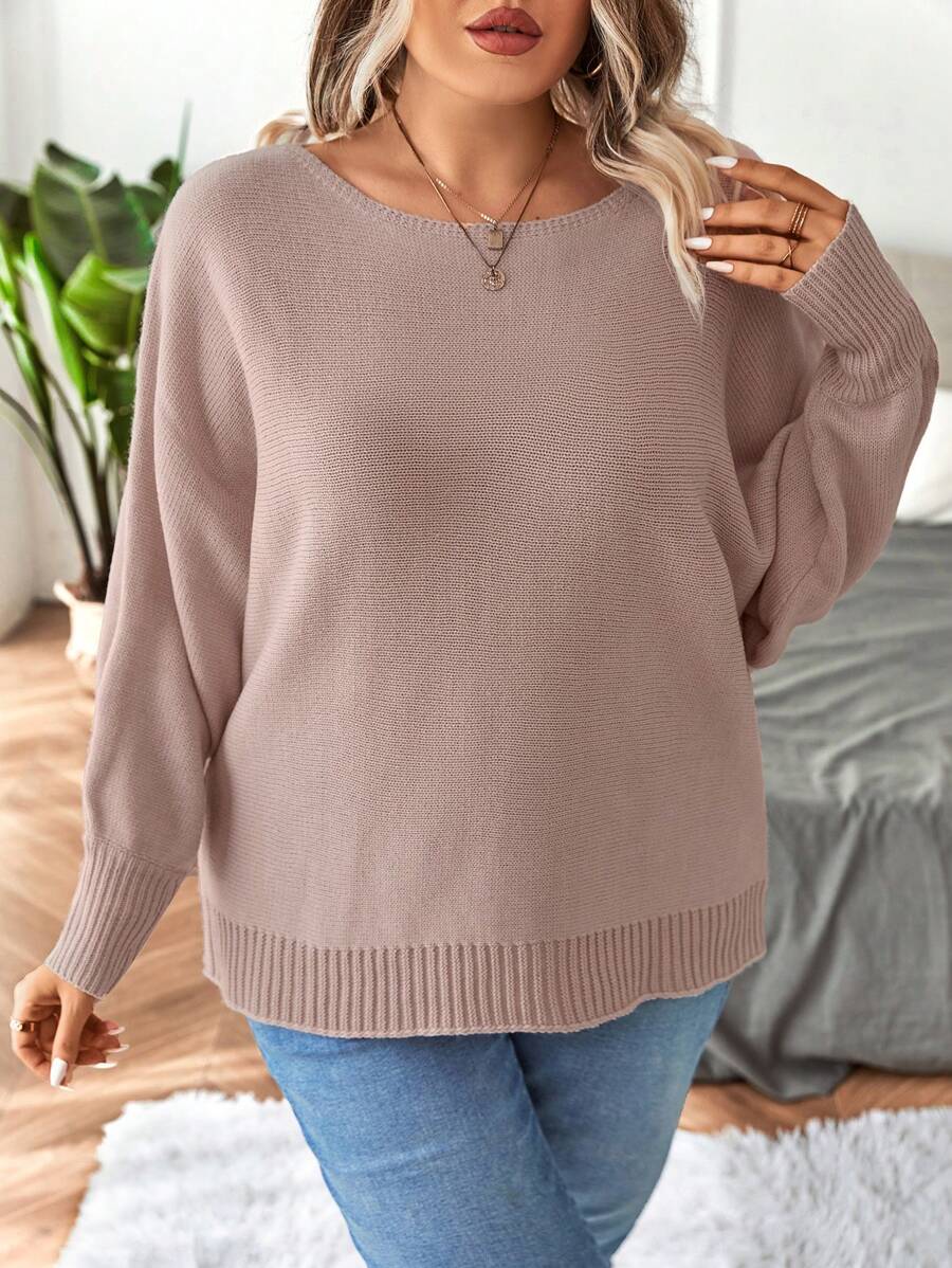 Plus Size Batwing Sleeve Casual Sweater