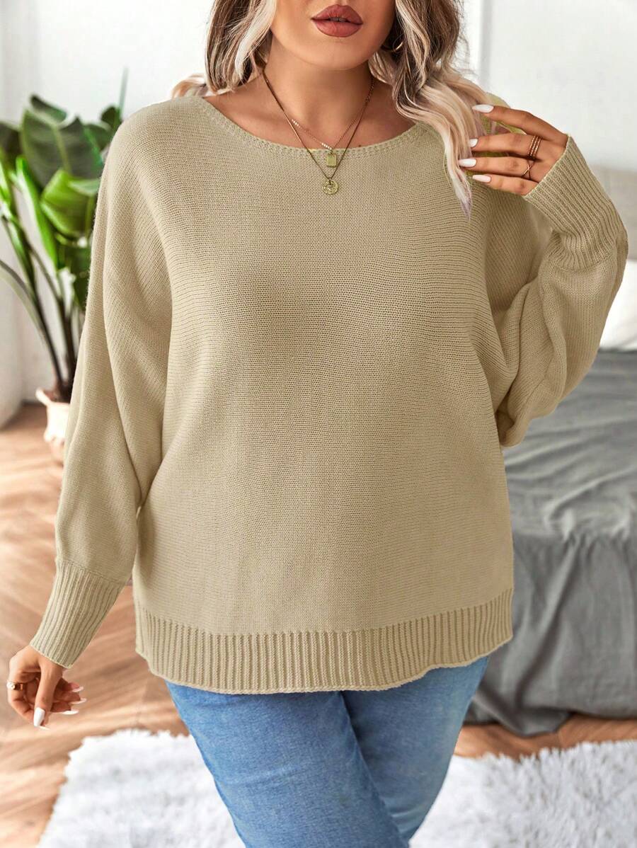 Plus Size Batwing Sleeve Casual Sweater