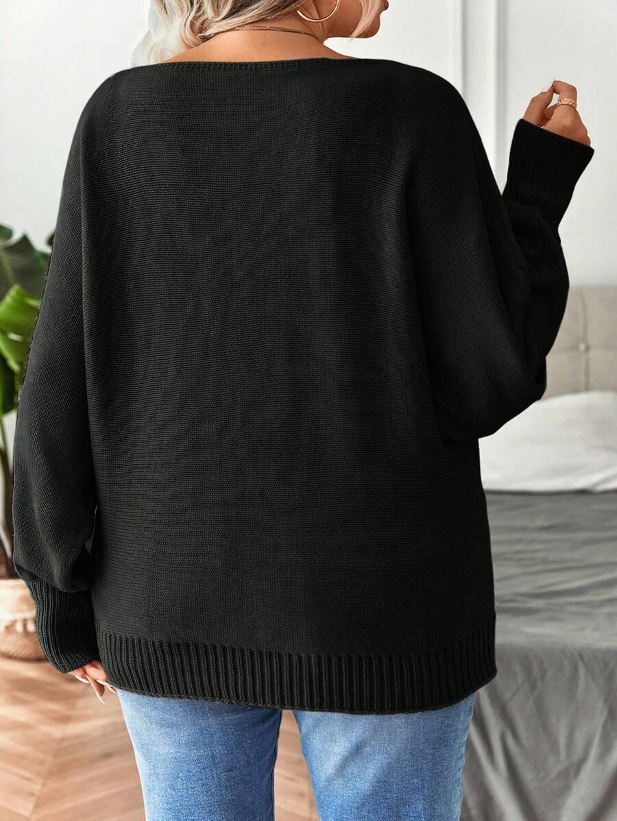 Plus Size Batwing Sleeve Casual Sweater