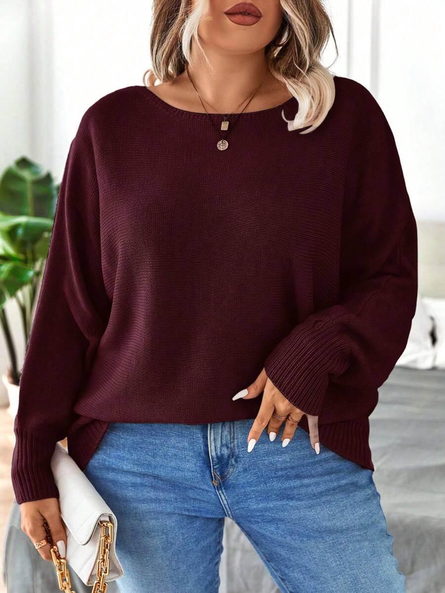 Plus Size Batwing Sleeve Casual Sweater