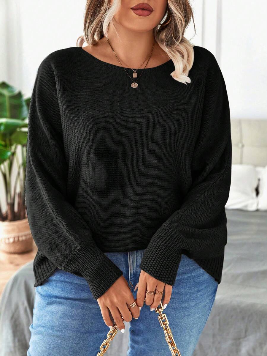 Plus Size Batwing Sleeve Casual Sweater