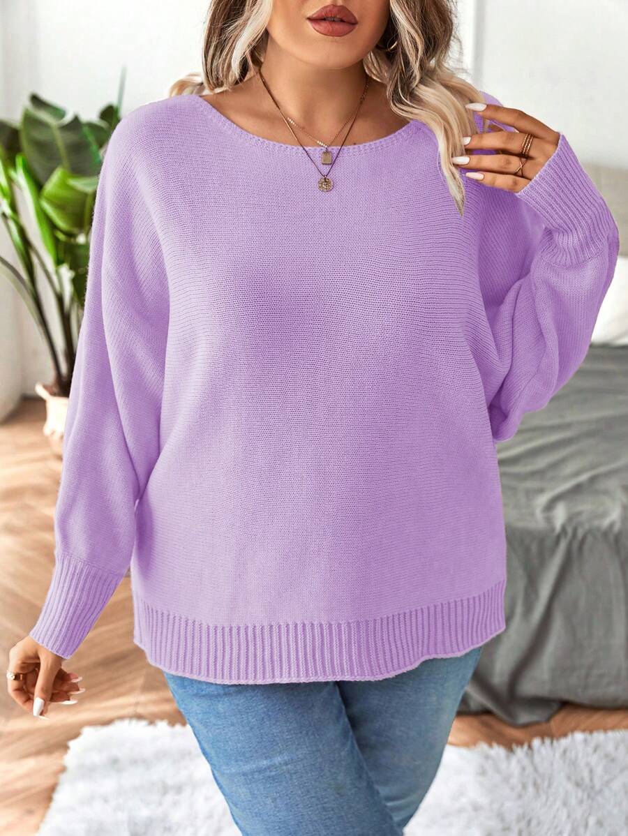 Plus Size Batwing Sleeve Casual Sweater