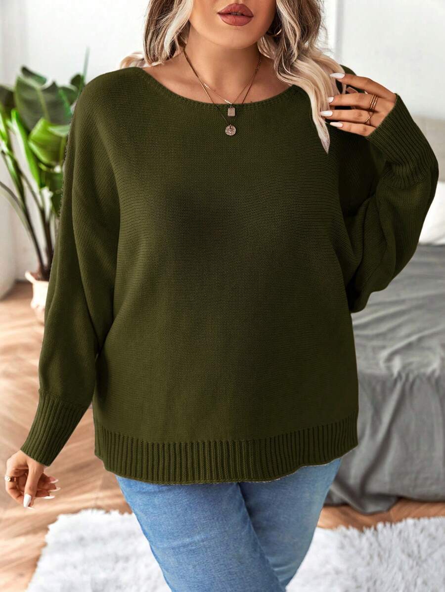 Plus Size Batwing Sleeve Casual Sweater