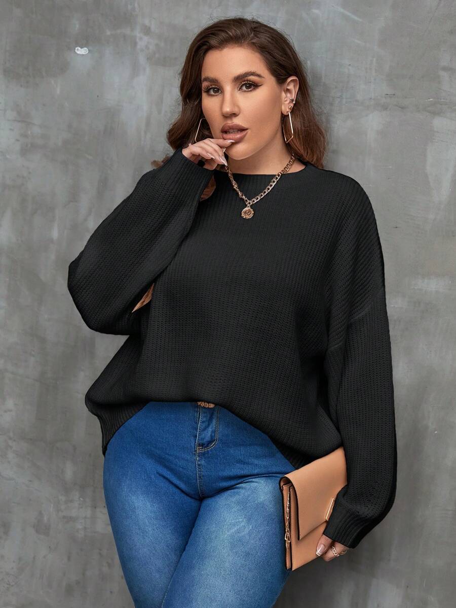 Plus Size Casual Ribbed Sweater