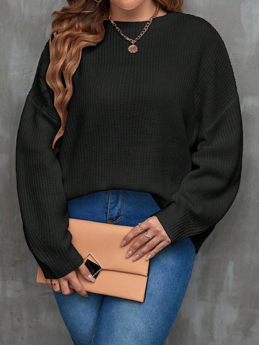 Plus Size Casual Ribbed Sweater