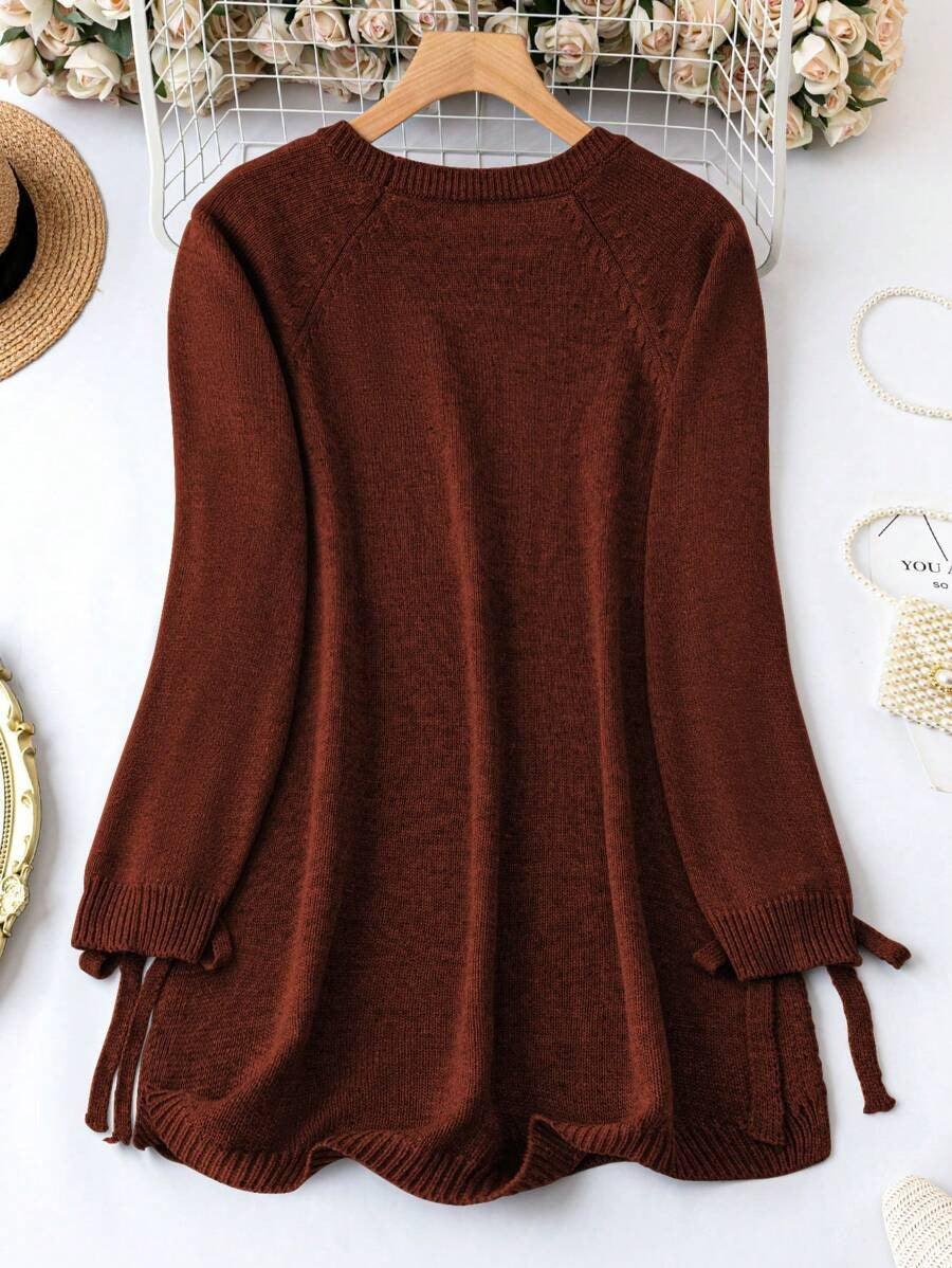 Plus Size Sweater With Knotted Sleeves