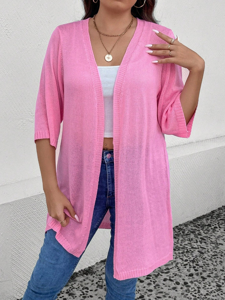 Plus Solid Open Front Cardigan