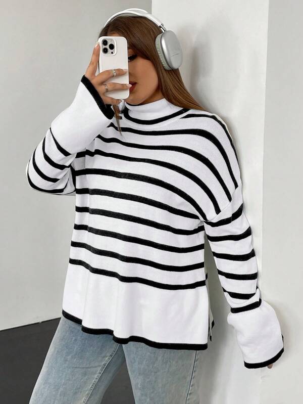 Plus Striped Pattern Sweater