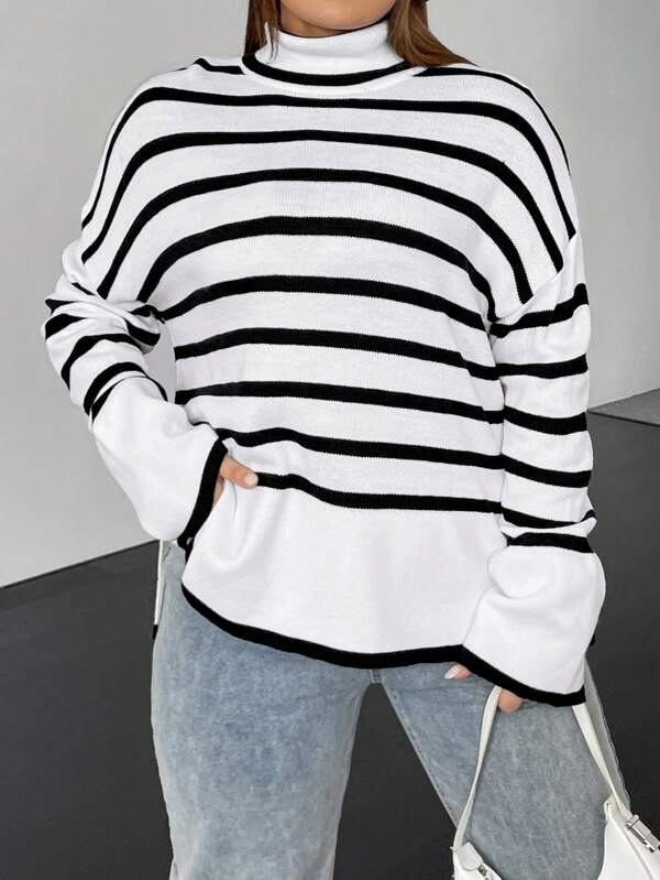 Plus Striped Pattern Sweater