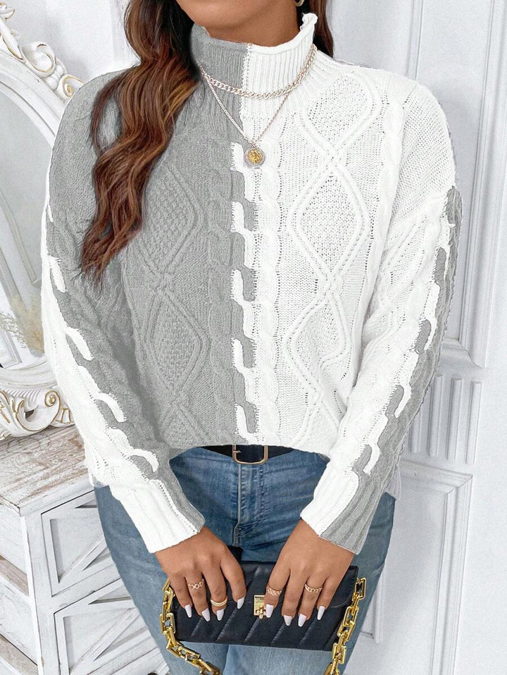 Plus Two Tone Cable Knit Sweater