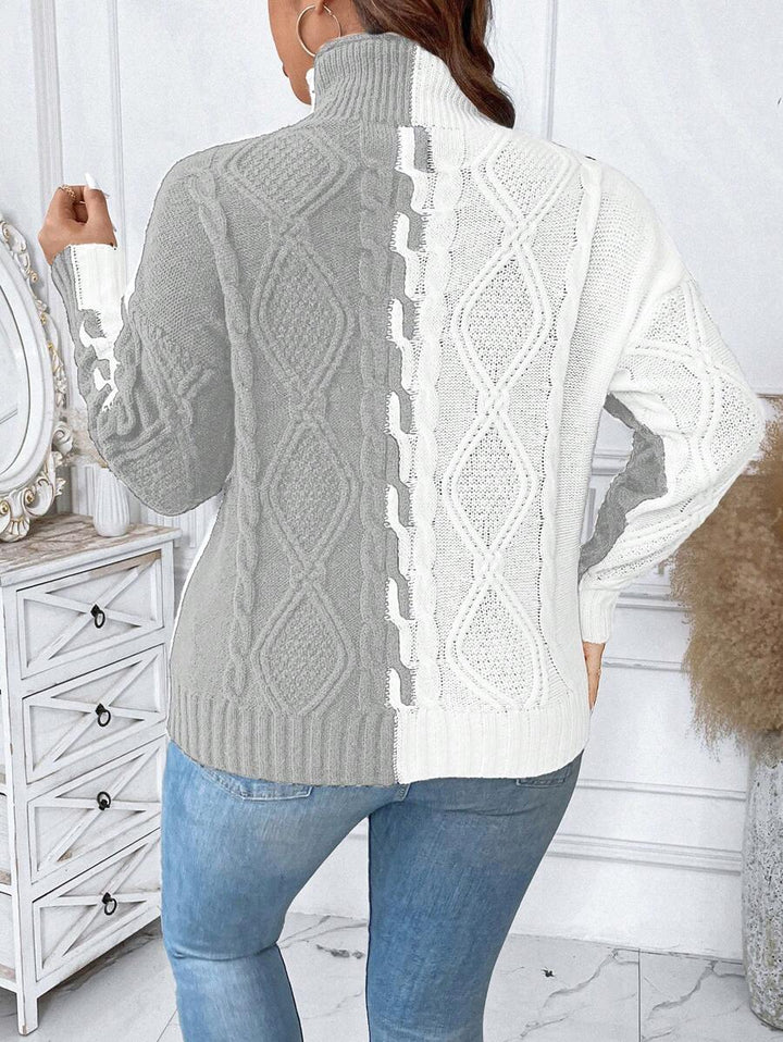 Plus Two Tone Cable Knit Sweater