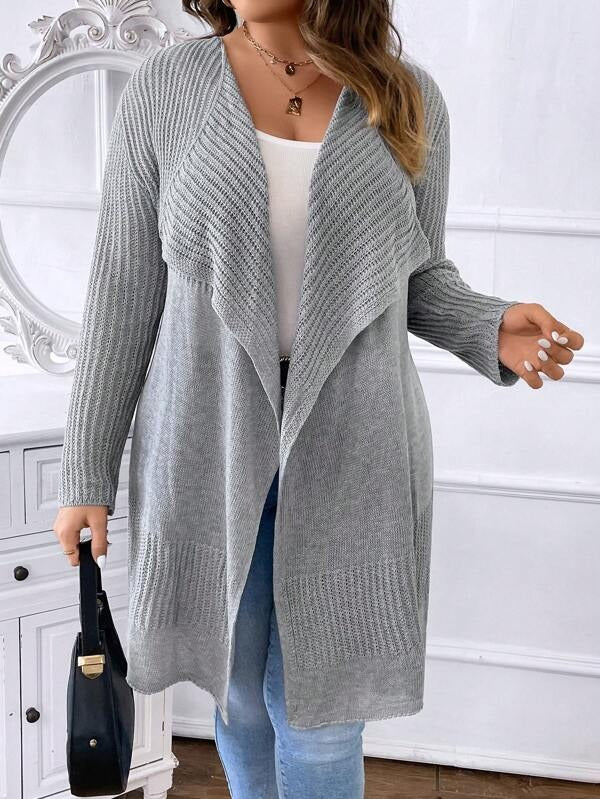 Plus Waterfall Collar Open Front Cardigan