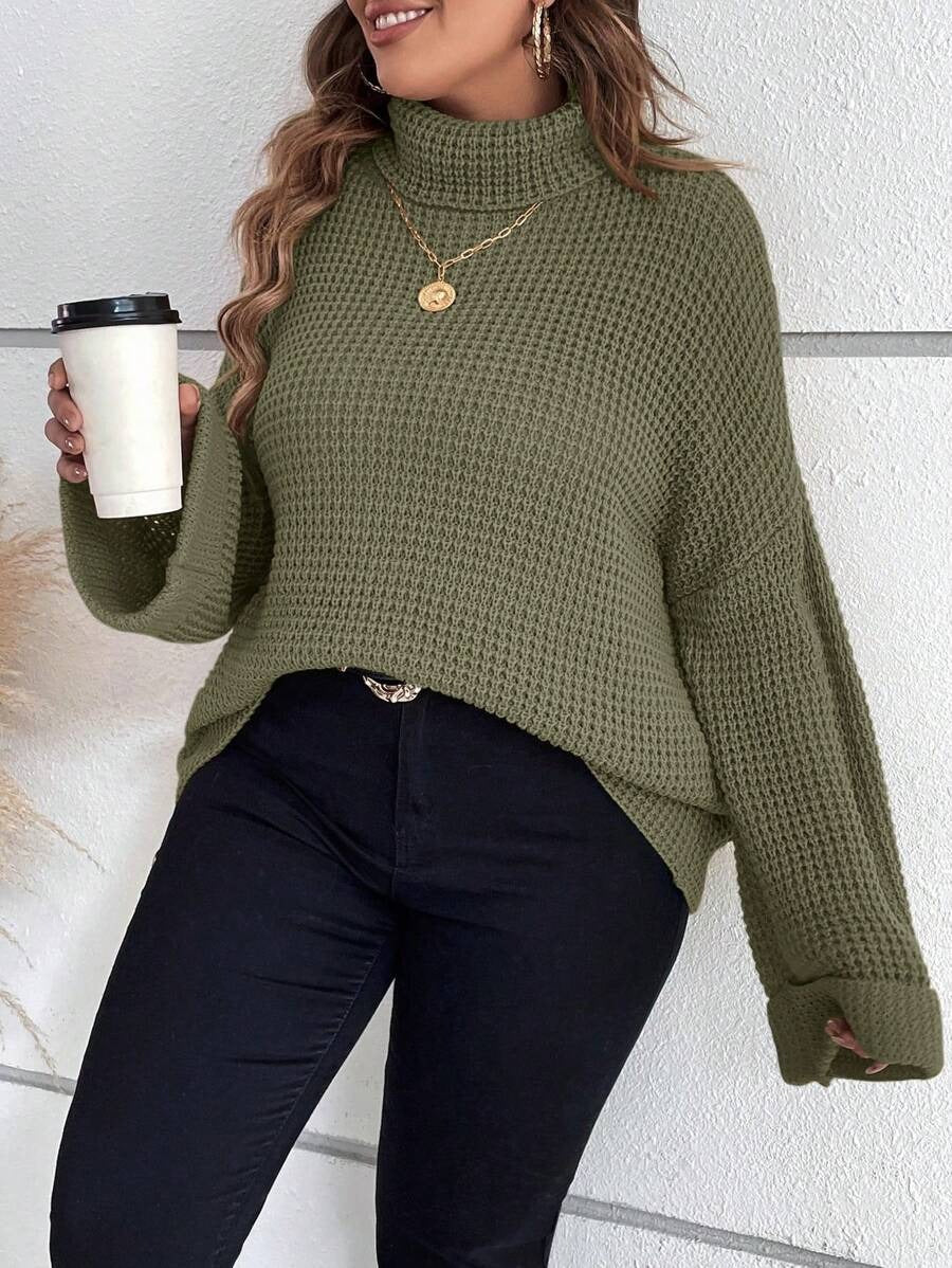 Chunky Knit Sweater With Ribbed Cuffs And Hem