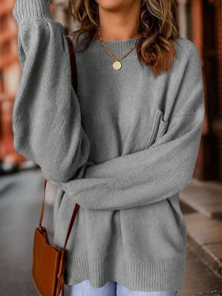 Pocket Patched Long Sleeve Sweater