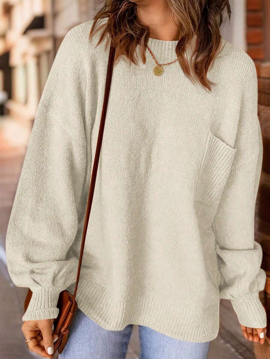 Pocket Patched Long Sleeve Sweater