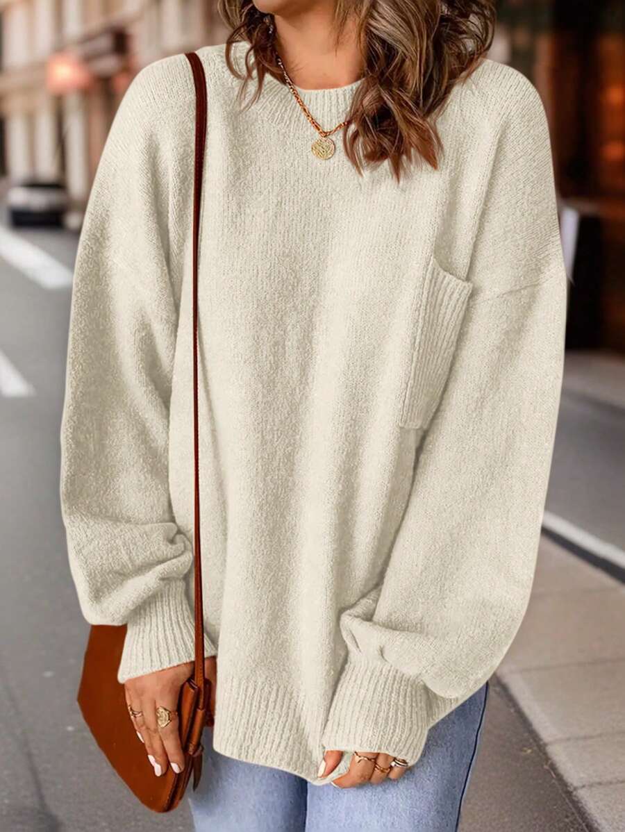 Pocket Patched Long Sleeve Sweater