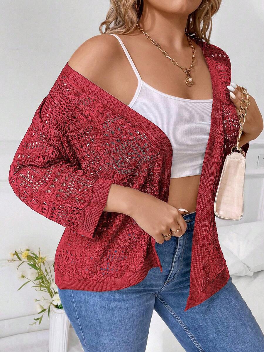 Pointelle Knit Open Front Cardigan