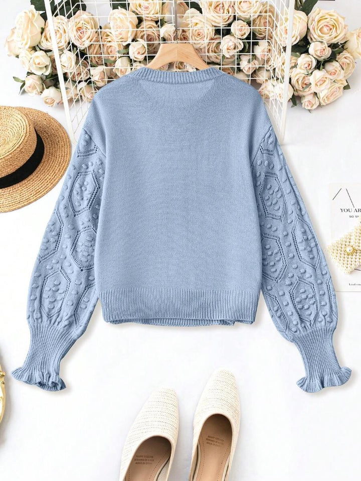 Popcorn Knit Lantern Sleeve Sweater